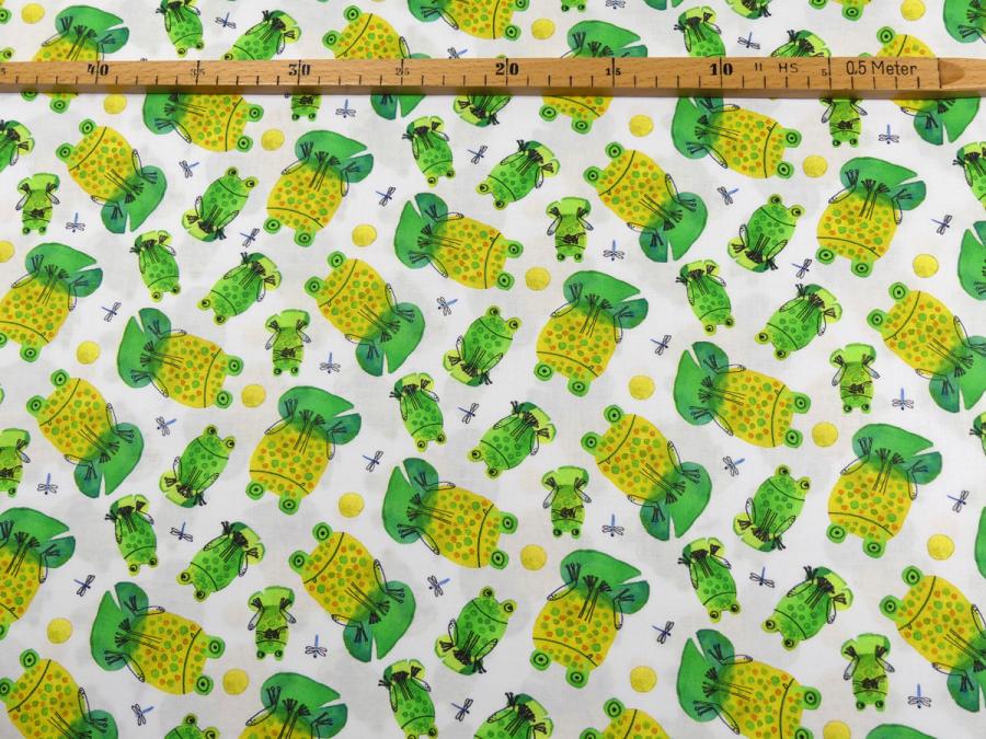 Preview: Frosch grün gelb Patchworkstoff Benartex mit Maß